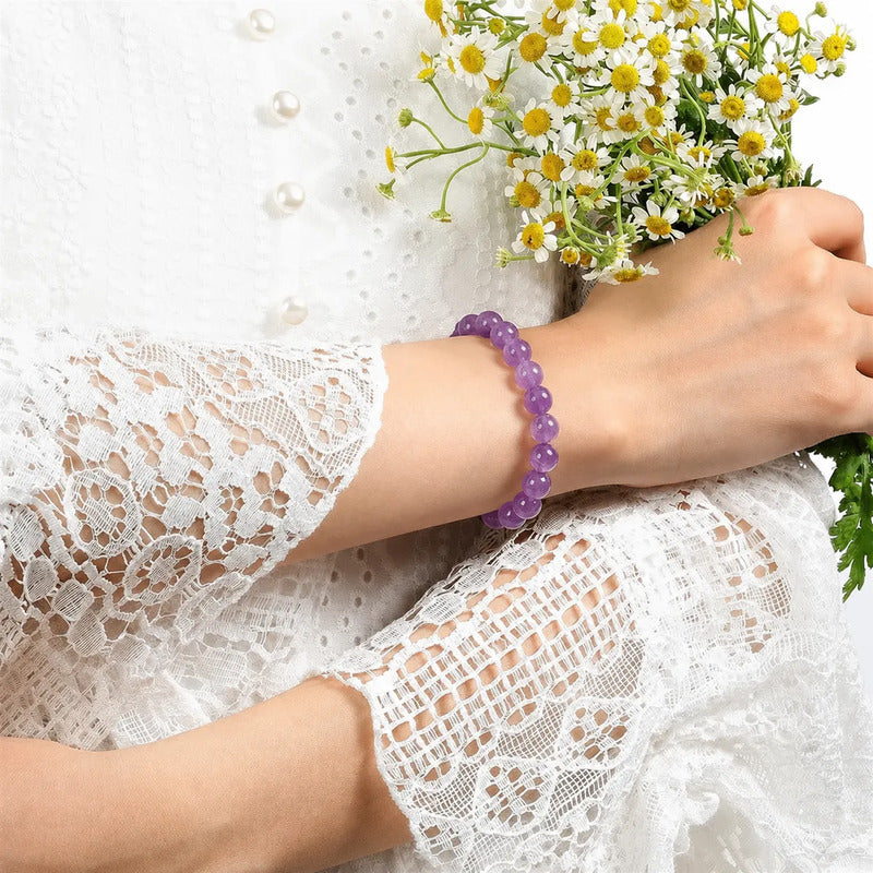 Pulsera De Piedras 100% Naturales 8 Mm. Pulida Elástica Amatista Elástica 8 Cm 20 Cm