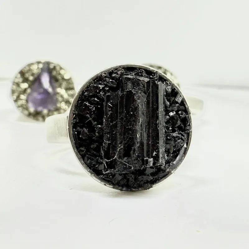 Anillo Piedras Naturales Mujer Turmalina Pirita Crisocola