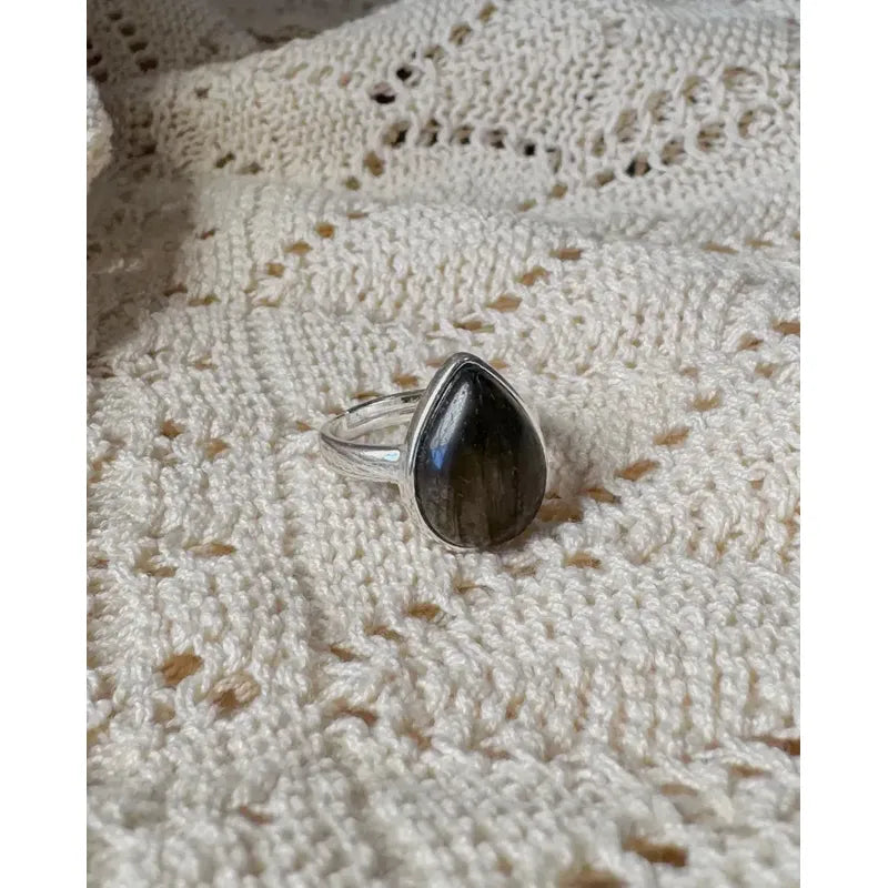 Anillo Mujer Piedras Naturales Baño De Plata Regulable Labradorita Regulable
