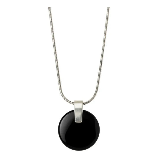 Collar Medallón De Piedra Obsidiana + Cadena De Acero Obsidiana