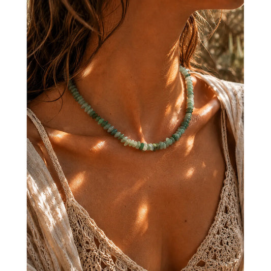 Collar Escallas Piedras Naturales Unisex Cuarzo Verde