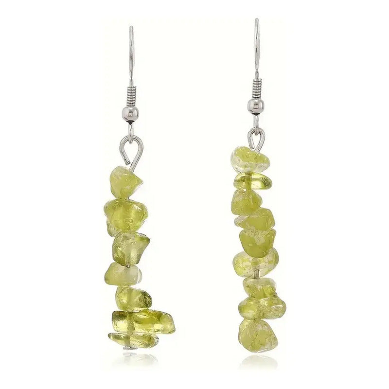 Par De Aros Colgantes De Piedra En Escalla Natural Y Acero Peridoto