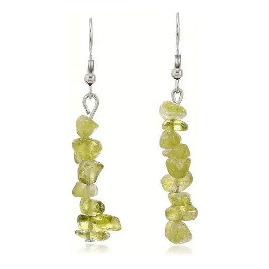 Par De Aros Colgantes De Piedra En Escalla Natural Y Acero Peridoto