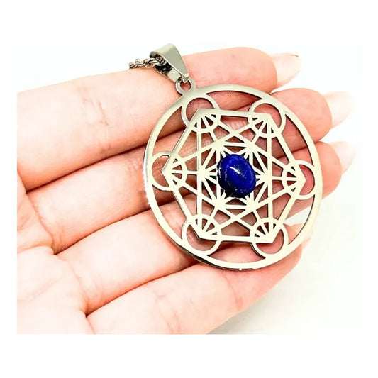 Collar Cubo De Metatron Grande Con Lapislázuli + Cadena Metatron Lapislazuli
