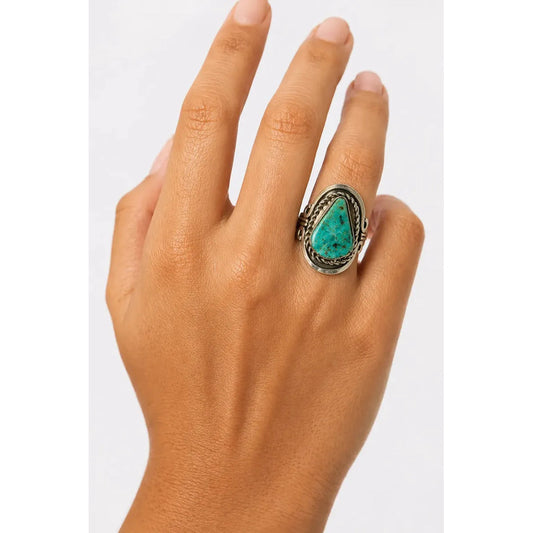 Anillo Alpaca Regulable Con Piedra Crisocola - Calma Y Paz Crisocola Unico Regulable Único Ajustable