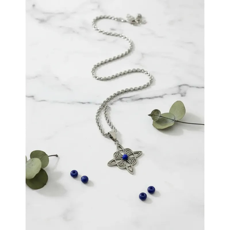 Collar Nudo De Bruja Y Piedra Lapislázuli + Cadena De Acero Nudo De Bruja Y Lapislázuli