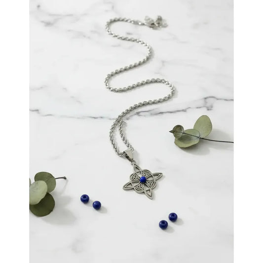 Collar Nudo De Bruja Y Piedra Lapislázuli + Cadena De Acero Nudo De Bruja Y Lapislázuli