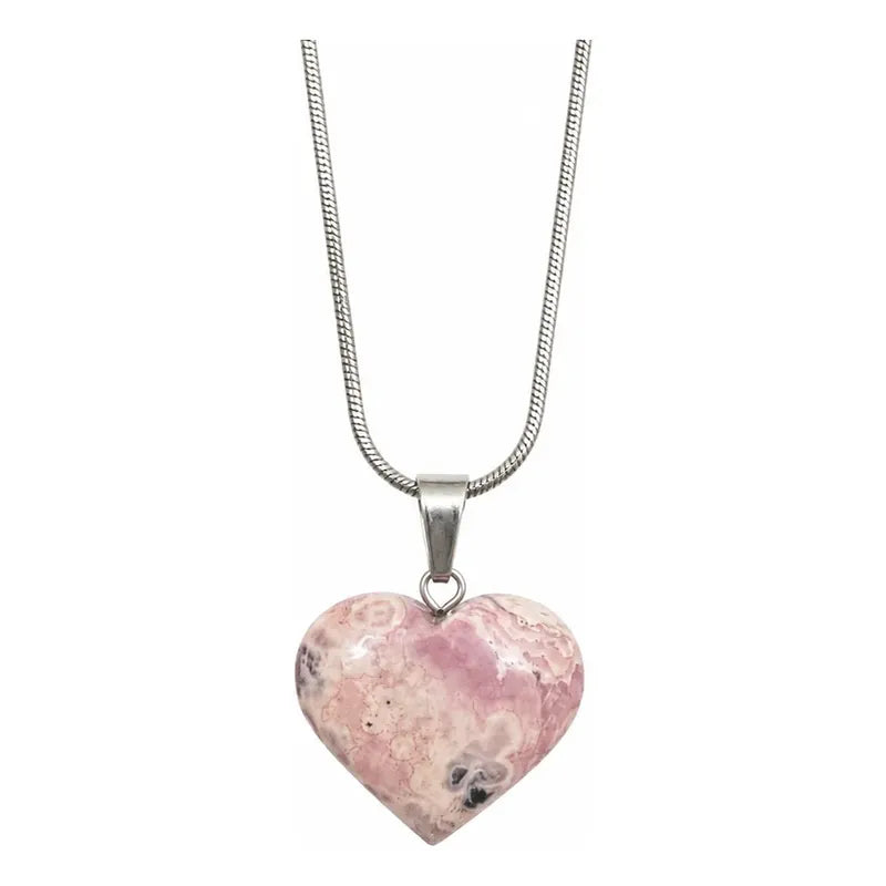 Collar Corazón De Rodocrosita Con Cadena De Acero Corazon Mini