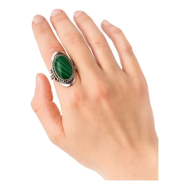 Anillo Alpaca Regulable Malaquita - Merecimiento Malaquita Reconstituida Unico