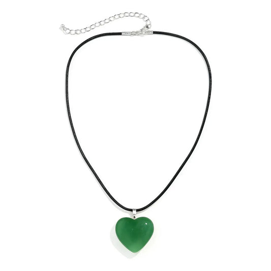 Collar Corazón De Piedra Cuarzo Verde Grande - Sanación Cuarzo Verde