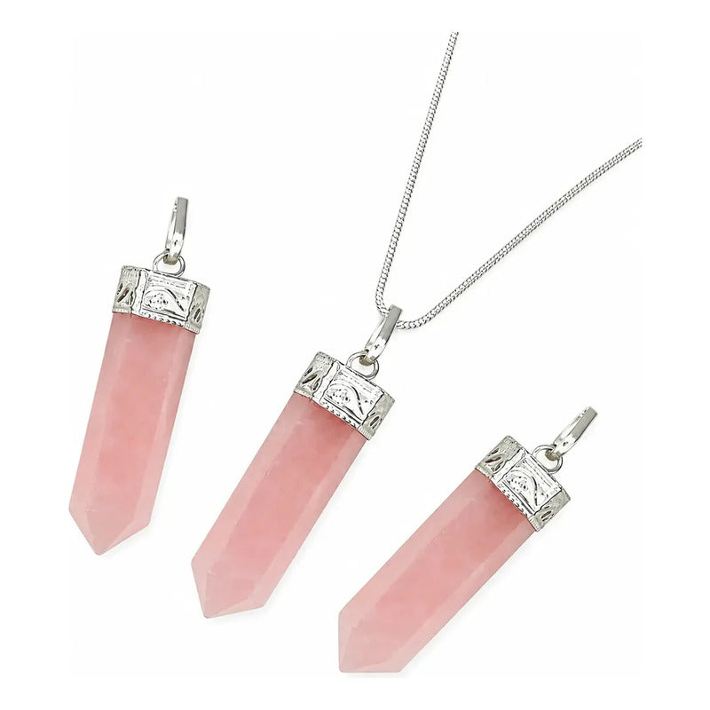 Collar Péndulo Piedra 100% Natural Cuarzo Rosa Cuarzo Rosa