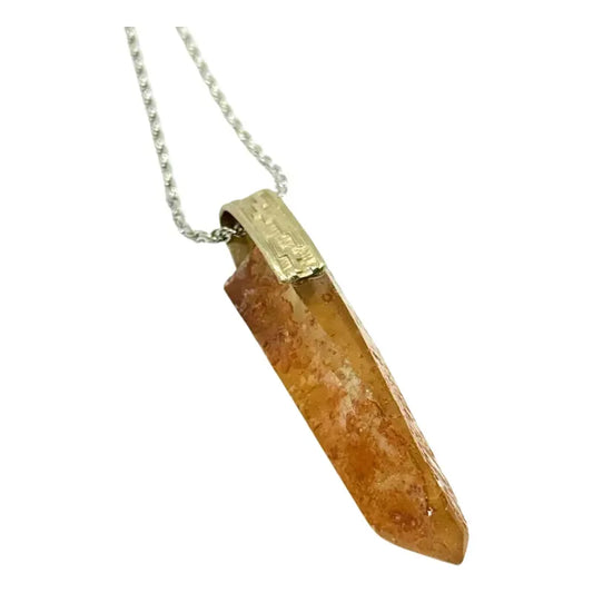 Collar Punta De Cuarzo Mandarina En Bruto + Cadena De Acero Cuarzo Mandarina