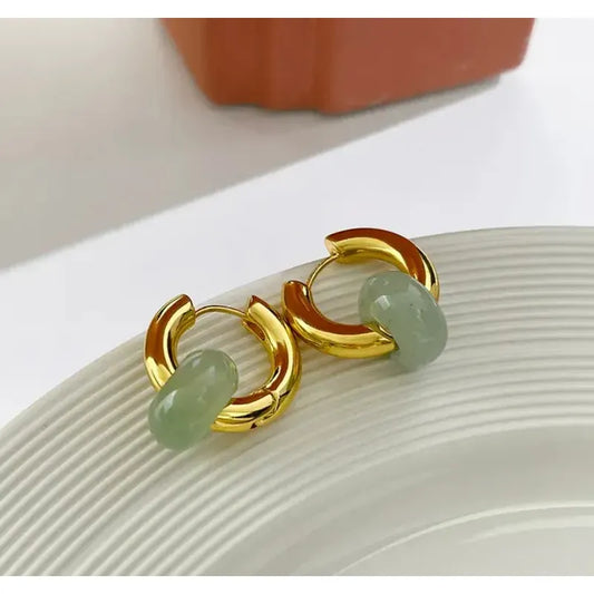 1 Par De Aros Argollas Con Dona Cuarzo Rosa Verde Obsidiana Aro Obsidiana - Oro