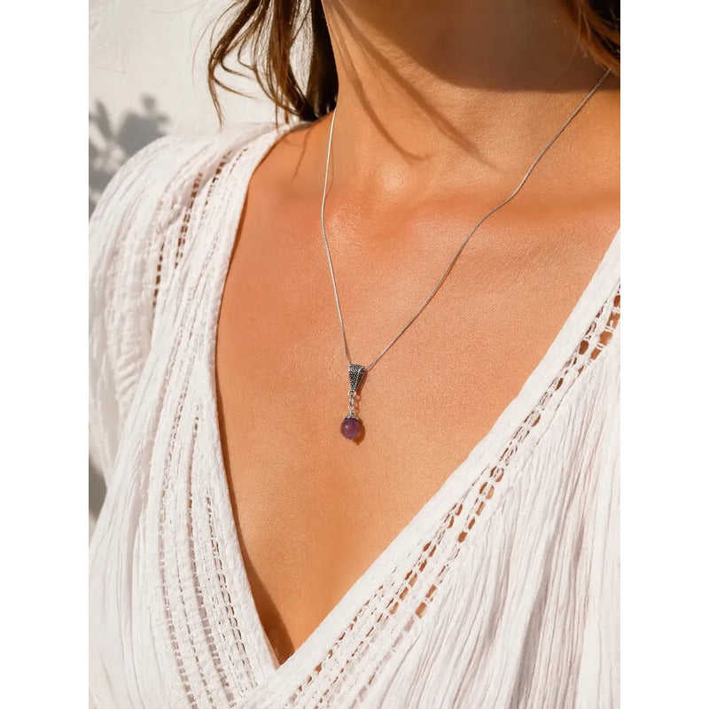 Collar Transmutación Mini Esfera De Amatista + Cadena Mini Esfera Amatista