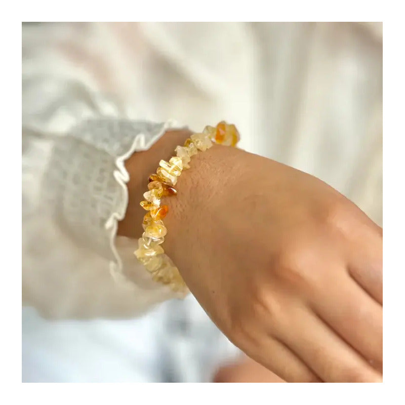 Pulsera De Piedras Naturales Citrino Elástica - Alegría Citrino 8 Cm 22 Cm