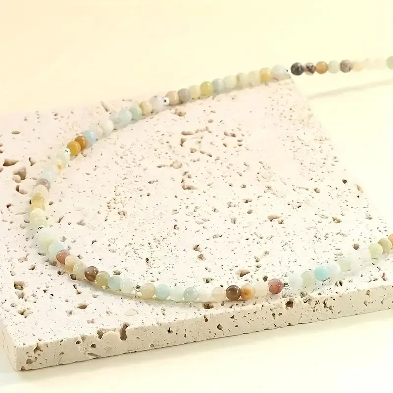 Collar Choker Mini Cuentas Piedras Naturales Delicado 40 Cm Amazonita