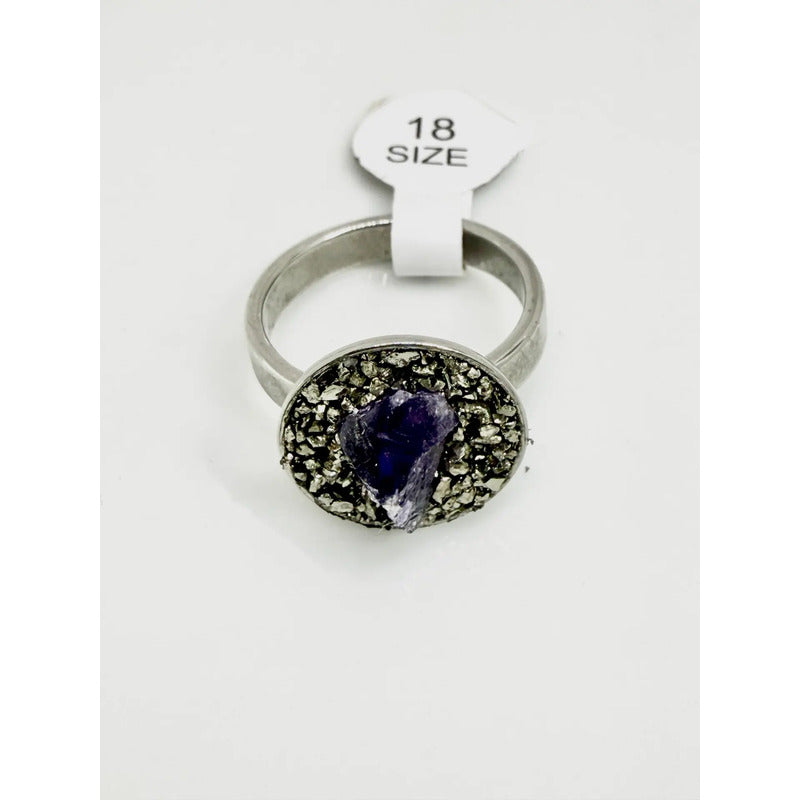 Anillo Piedras Naturales Mujer Turmalina Pirita Crisocola