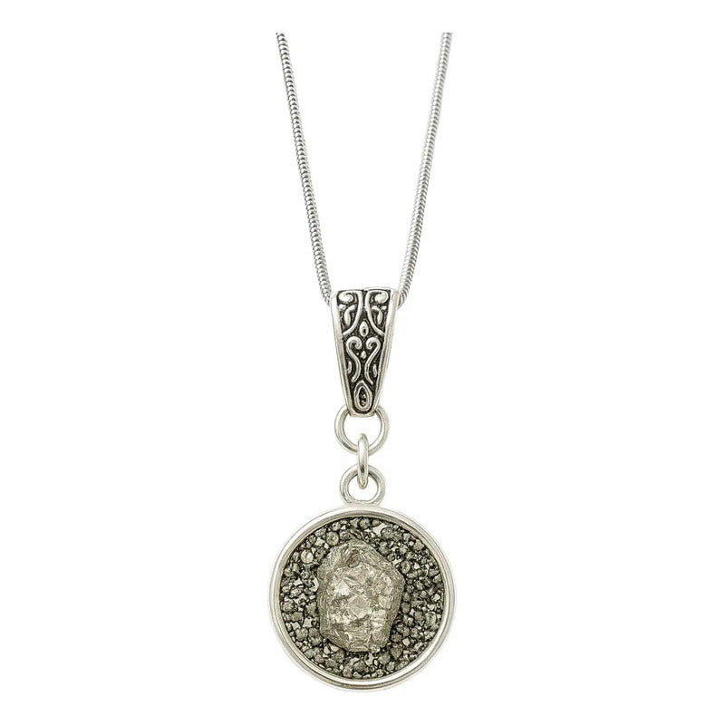 Collar Abundancia Y Prosperidad De Pirita Cadena De Acero Pirita