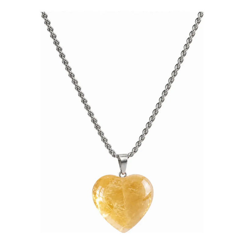 Collar Abundancia Prosperidad Corazón Citrino + Cadena Corazón Citrino