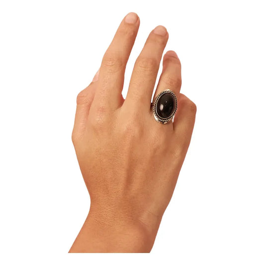 Anillo Alpaca Regulable Con Piedra Onix Negro - Protección Onix Unico Regulable Único Ajustable