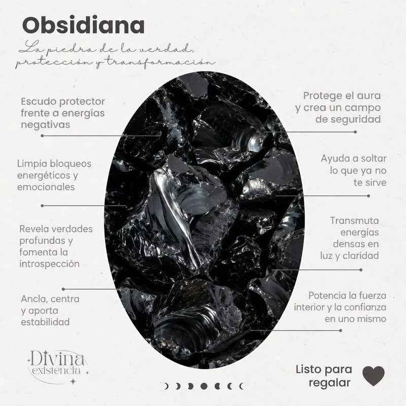 Collar Protector Camafeo De Obsidiana + Cadena Acero Camafeo Obsidiana