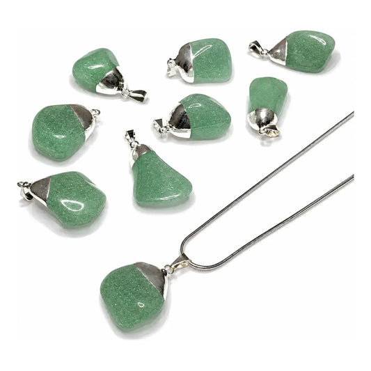 Collar Sanación Paz De Cuarzo Verde + Cadena De Acero Cuarzo Verde