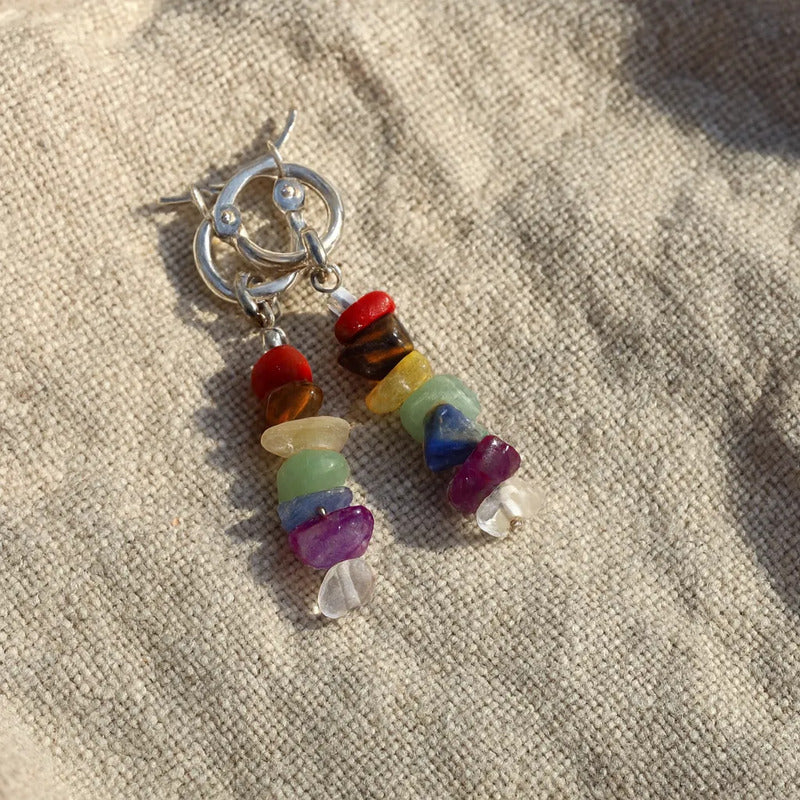 Aritos Mujer Piedras Naturales 7 Chakras Acero Blanco Acero/blanco