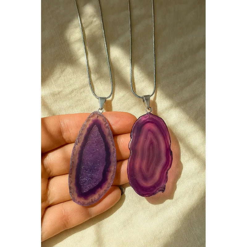 Collar Rodaja De Ágata Piedra Natural Colores Ágata Violeta
