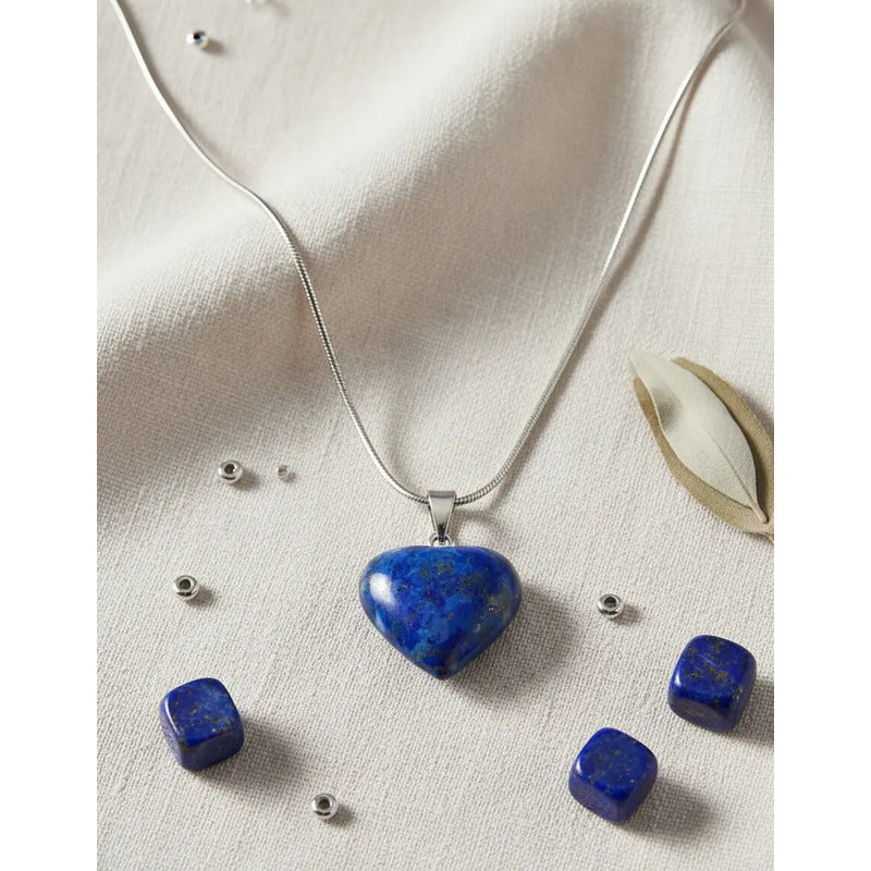 Collar Lapislázuli Natural En Corazón Premium - Sabiduría. Corazón Lapislázuli