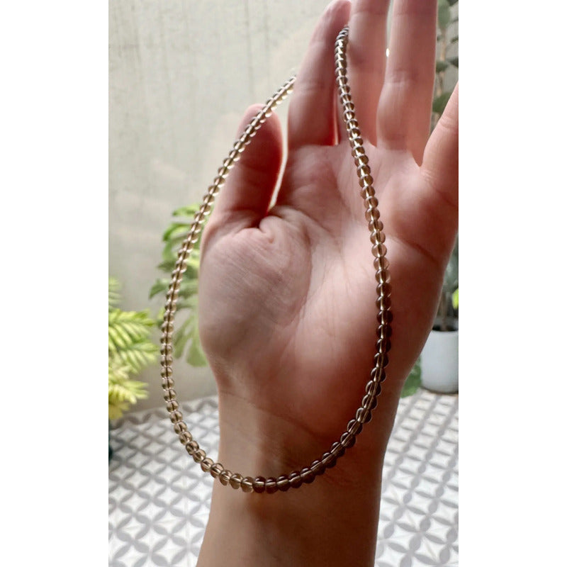 Collar Choker Mini Cuentas Piedras Naturales Delicado 40 Cm Cuarzo Ahumado Premium