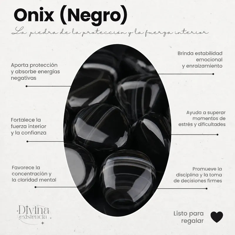 Collar Piedra Natural Ónix Negro + Cadena Onix Negro
