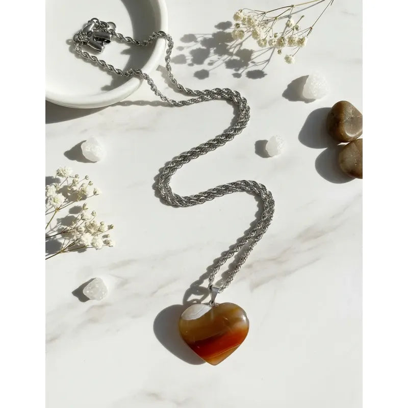 Collar Corazón Piedra Ágata Cornalina - Vitalidad Cornalina
