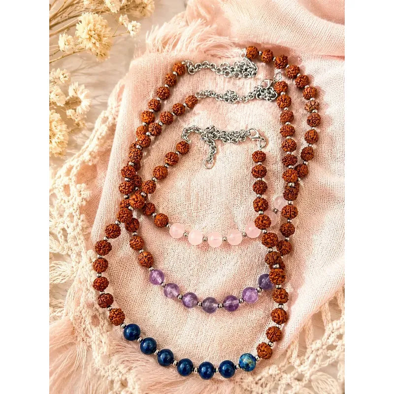 Collar Choker Mini Cuentas Piedras Naturales Delicado 40 Cm Rudraksha Y Amazonita 8 Mm Rudraksha Amazonita 8 Mm.