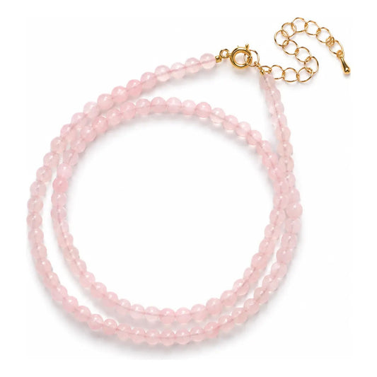 Collar Choker Mini Cuentas Piedras Naturales Delicado 40 Cm Cuarzo Rosa 4 Mm.