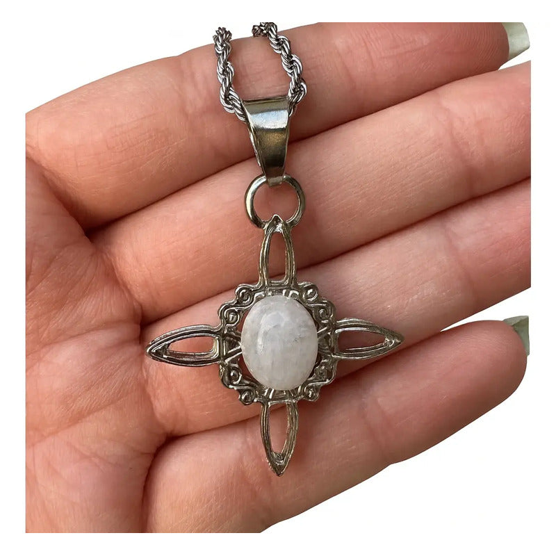 Collar Protección Nudo De Bruja Con Piedra De La Luna Nudo De Bruja Con Piedra De La Luna