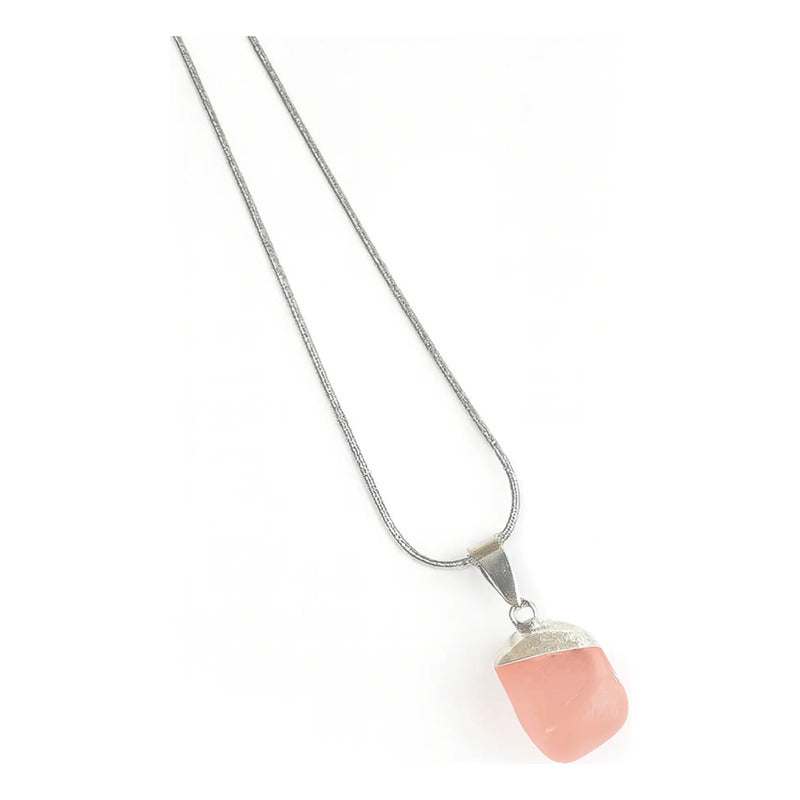 Collar Amor Propio Cristal Cuarzo Rosa + Cadena De Acero Cuarzo Rosa