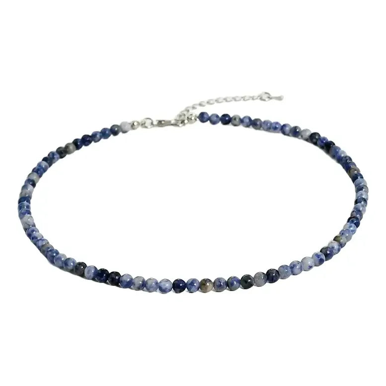 Collar Choker Mini Cuentas Piedras Naturales Delicado 40 Cm Sodalita