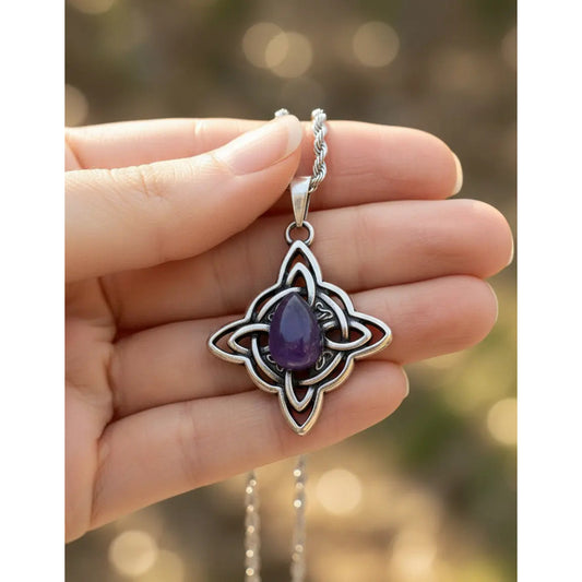 Collar Protección Nudo De Bruja Con Piedra Amatista Amatista