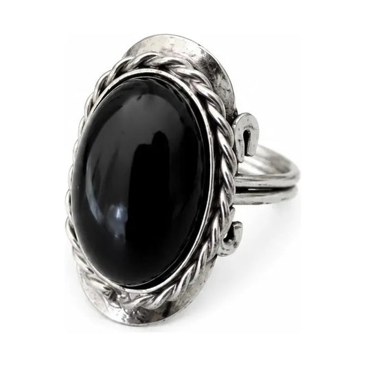 Anillo Alpaca Regulable Con Piedra Onix Negro - Protección Onix Unico Regulable Único Ajustable