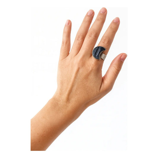 Anillo Luna Grande De Turmalina - Protección Luna Turmalina Ajustable