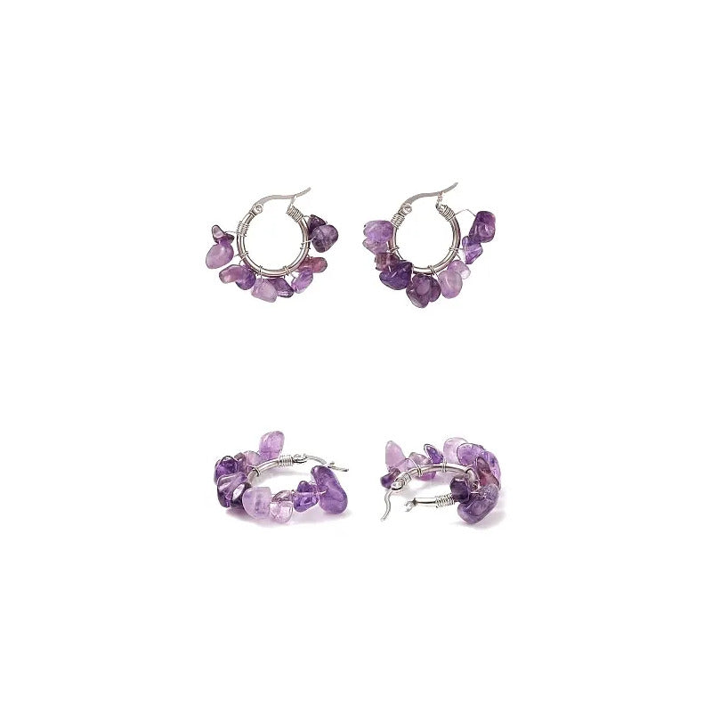 Par De Aros Argollitas Boho De Piedras Naturales A Elección