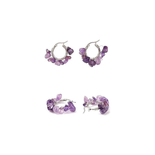 Par De Aros Argollitas Boho De Piedras Naturales A Elección