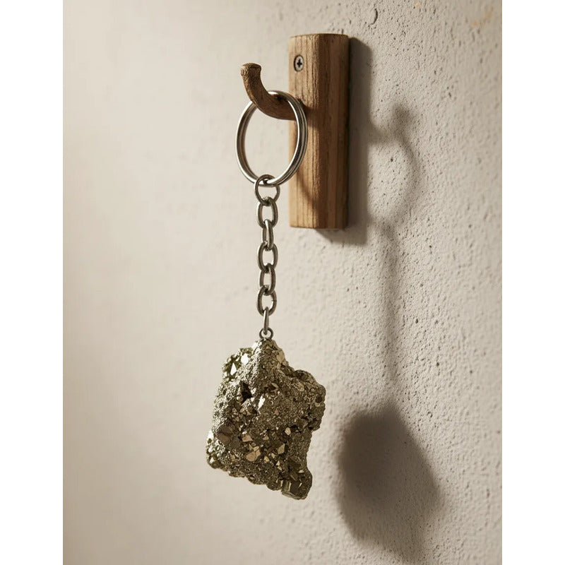 Llavero Colgante Amuleto De Piedras Naturales Pirita - Abundancia