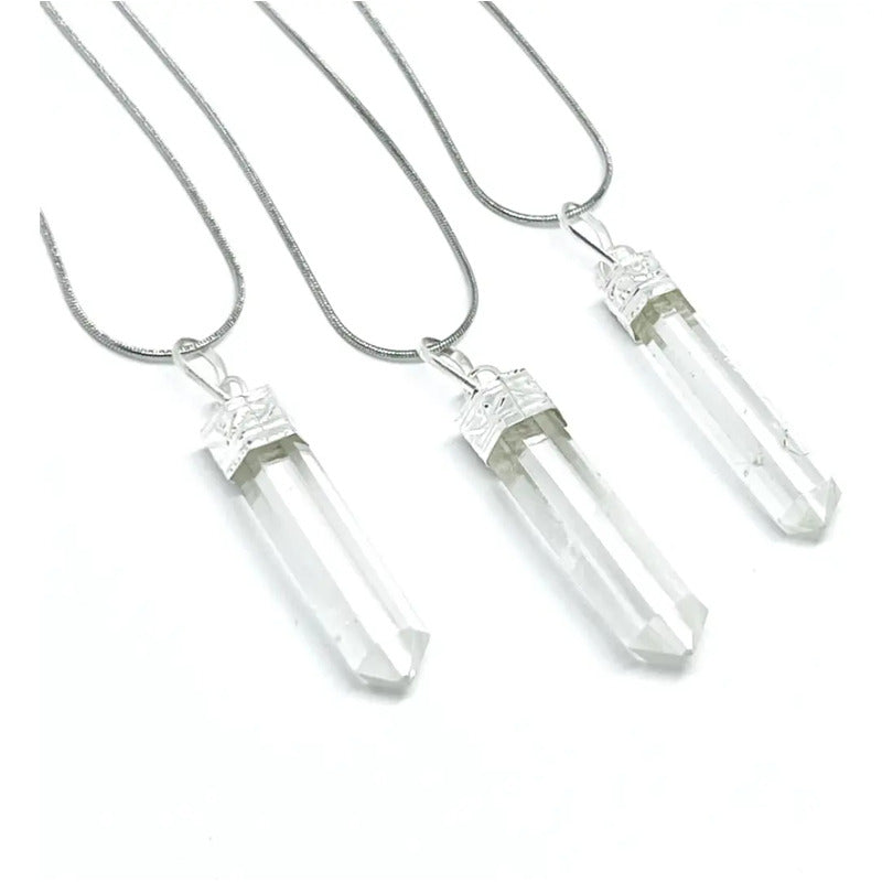 Collar Péndulo Piedra Natural Cuarzo Cristal Auténtico Cuarzo Cristal