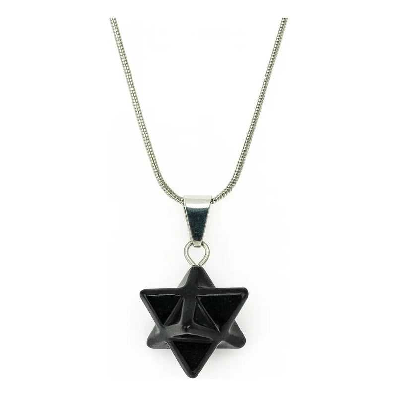 Collar De Piedra Natural Estrella Merkaba + Cadena Acero