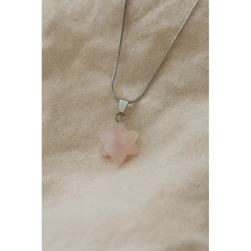 Collar De Piedra Natural Estrella Merkaba + Cadena Acero