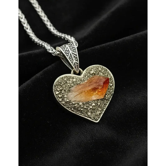 Collar Prosperidad Y Abundancia Corazón Pirita Y Citrino Corazón Pirita Y Citrino Corazón Pirita Citrino