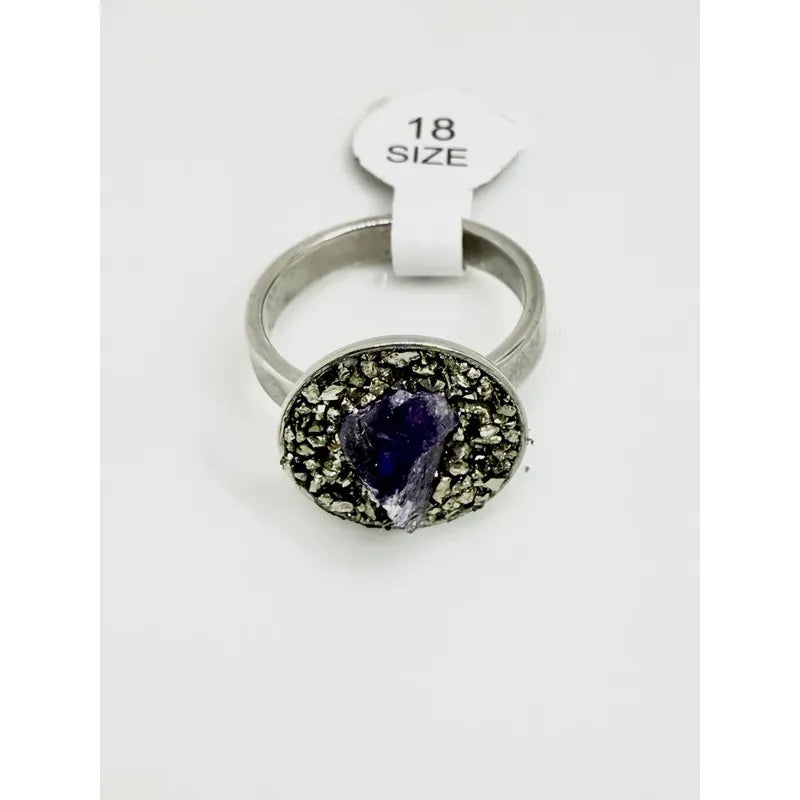 Anillo Piedras Naturales Mujer Turmalina Pirita Crisocola Color Amatista Y Pirita Talle 20 Amatista Pirita