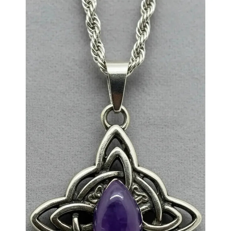 Collar Protección Nudo De Bruja Con Piedra Amatista Amatista