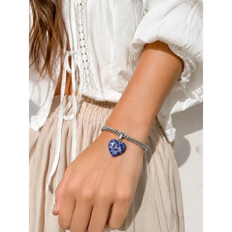 Pulsera Amuleto De Acero Quirúrgico Corazón De Sodalita Sodalita 45.72 Cm 20 Cm